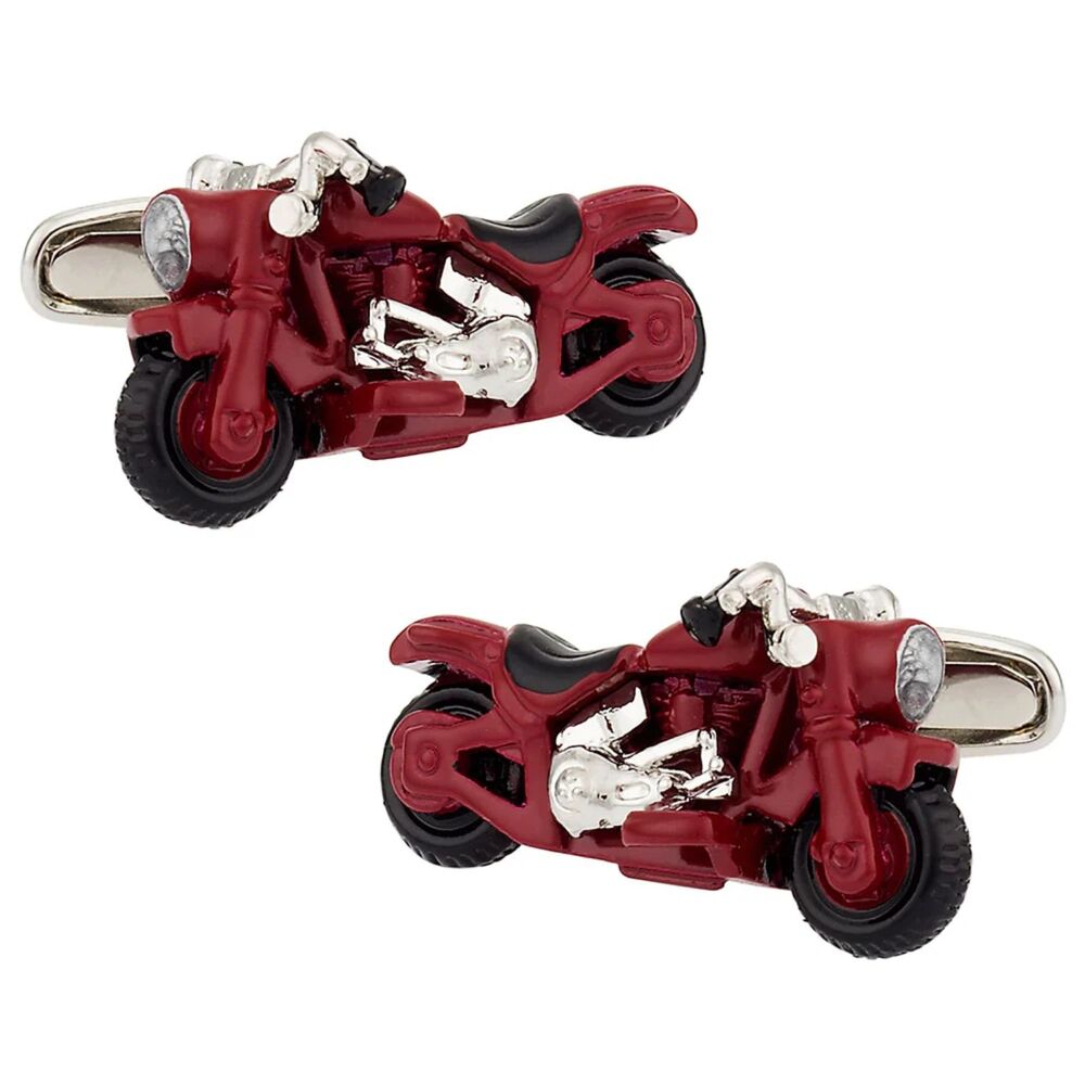 Motorcycle Cufflinks – 3D Detailed Red & Silver-Tone